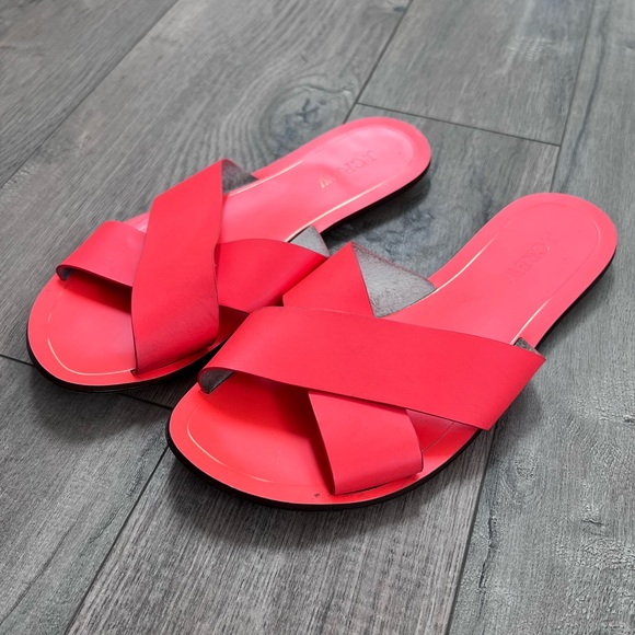 J. CREW Bright Neon Orange Red Slip On Sandals Size 8